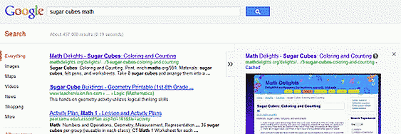 Screen shot showing cached link in a search result