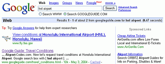 Screen shot of showing how to look up an airport code