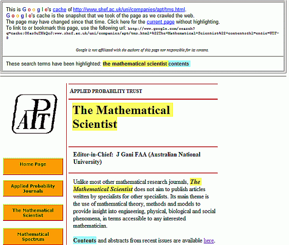 Search terms are highlighted on the cached version