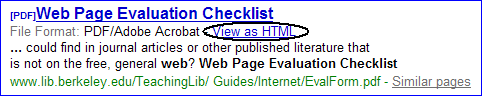 Non-HTML files can be viewed in their original forms, or as HTML or text.