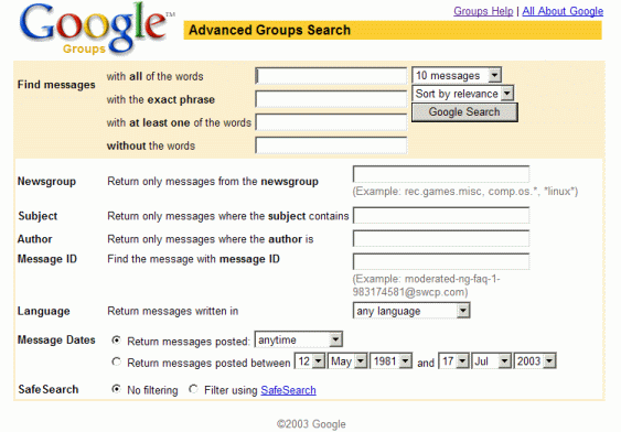 Advanced Google Groups Search