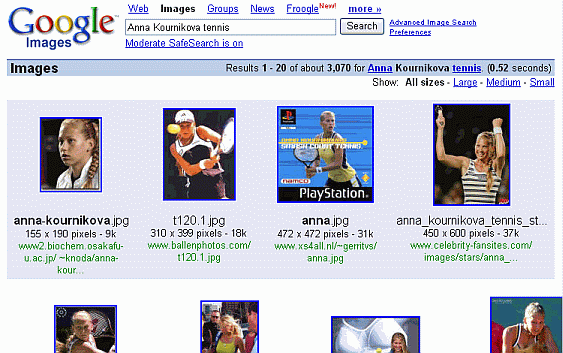 A screen shot showing Google Image Search's thumbnail-size images
