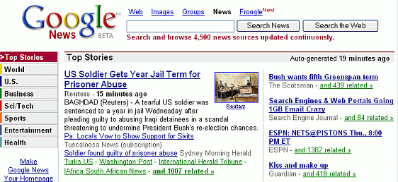 Screen shot of Google News home page
