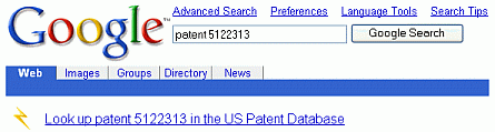 Screen shot of link to patent information database