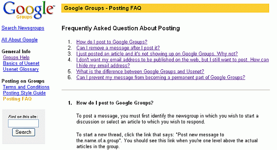 Google Groups Frequently Asked Questions (FAQ)