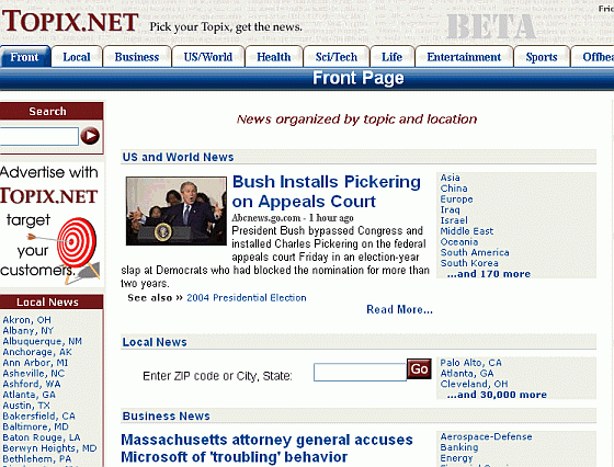 A screen shot of the Topix.net home page.