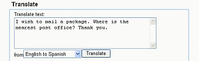 A screen shot of Google's Language Tools Text Translation tool.